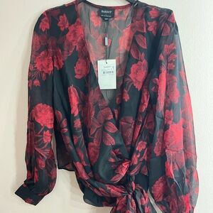 Bardot Diana Wrap Top In Red Floral